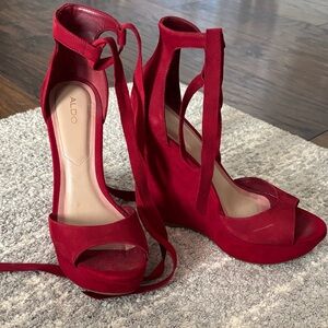 Aldo Vibrant Red Wedge Heels
